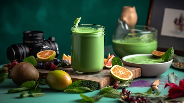 Batido verde clásico en un tarro