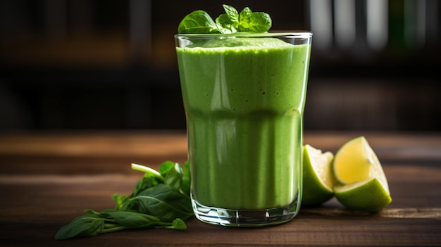 Un batido verde en un vaso.