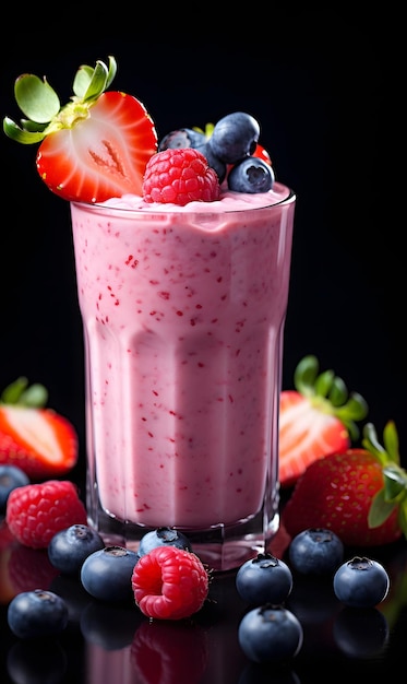 Batido de yogur de frutas con bayas frescas en un vaso