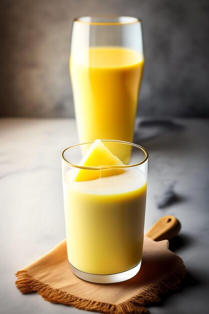 Batido de yogur de piña aislado sobre fondo blanco