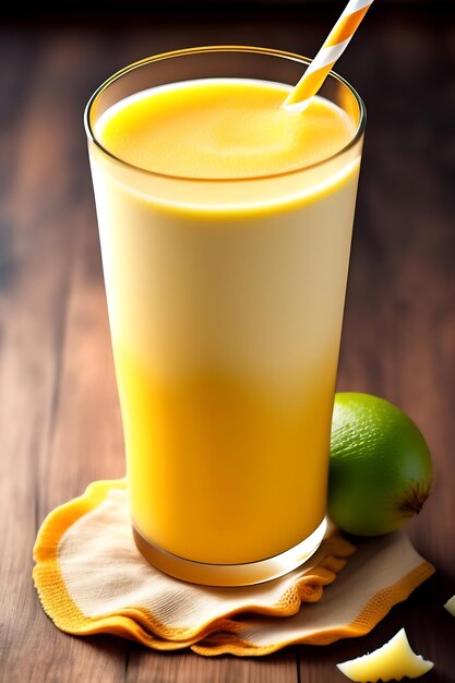 Batido de yogur de piña aislado sobre fondo blanco