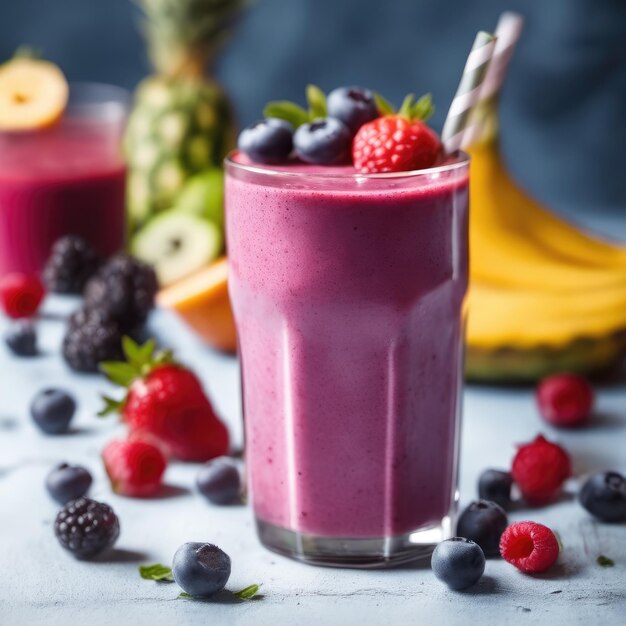 batidos de frutas en la mesa con bayas