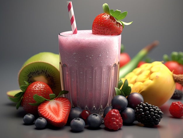 Batidos de frutas en un vaso Fotografía de alimentos