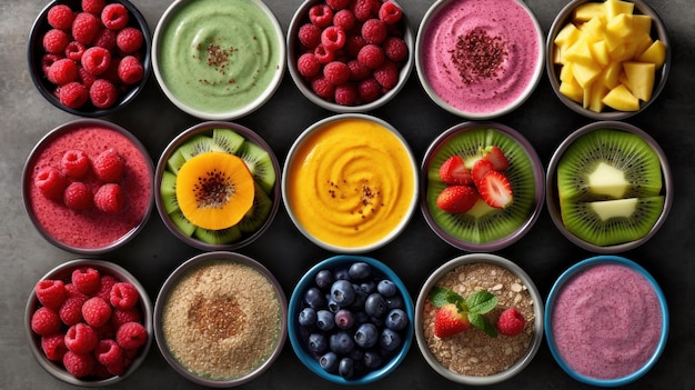 Batidos nutritivos con ingredientes como frutas y verduras generados por IA