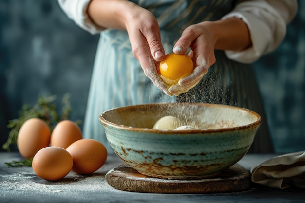 Foto batir huevos en un tazón para hornearxa