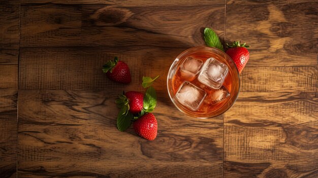 Batir la vista de fresa negroni en una tabla de madera envuelta con luz asegurada Recurso creativo Generado por IA