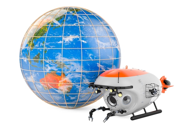 Batiscafo con representación 3D del Globo de la Tierra