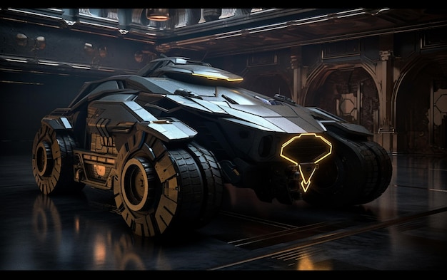 Batman arkham knight veículo em uma garagem