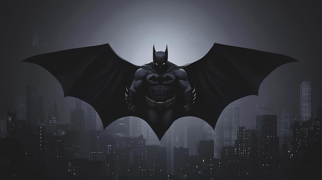 Batman, o Cavaleiro das Trevas, sobe sobre Gotham City.
