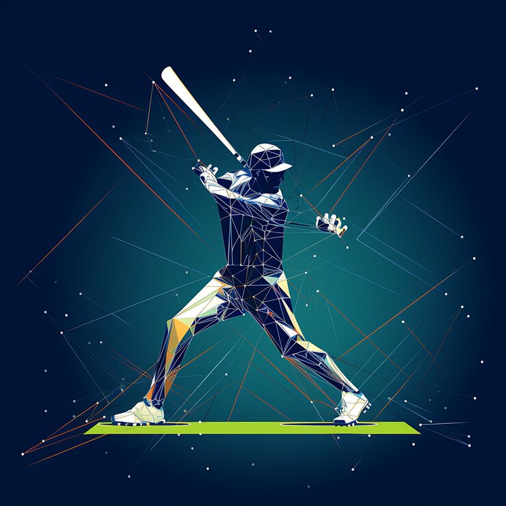Batsman abstracto jugando al cricket desde líneas de forma y triángulos que conectan la red de puntos