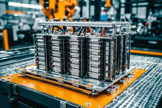 Batterie-Modulpaket in einer Fertigungsfabrik AI Generative