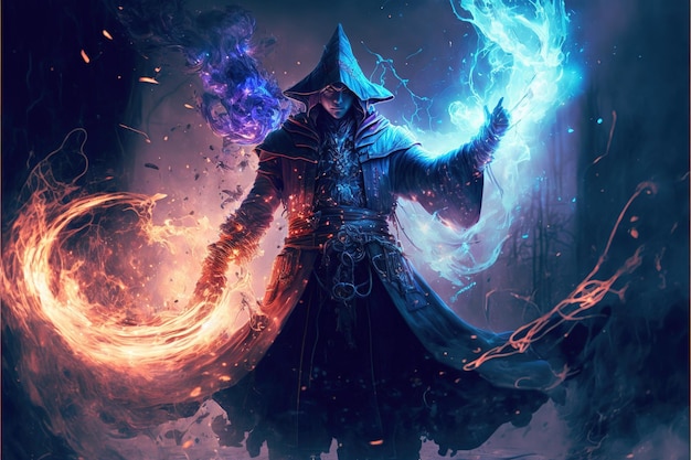 Battlemage em cenário de fantasia mágica para design de personagens de jogos