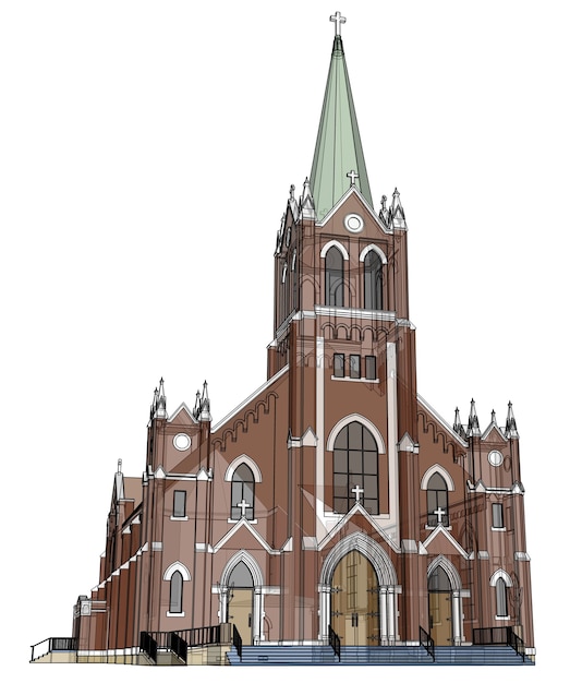 Bau der 3D-Darstellung der katholischen Kirchenillustration