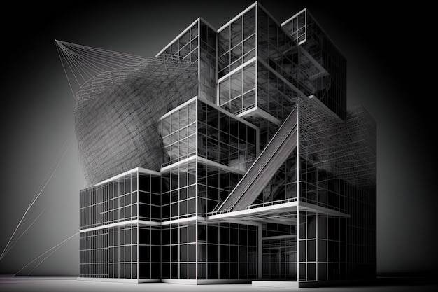 Bau einer abstrakten Gebäudehintergrundtechnologie in Geometrie