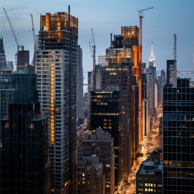 Foto bau von hohen gebäuden in yarova im stil von hellem indigo und dunklem bernstein