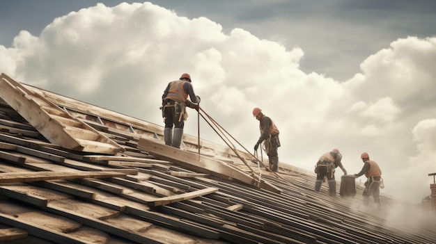 Bauarbeiter arbeiten auf dem Dach