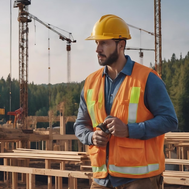 Bauarbeiter auf der Baustelle nach Wald