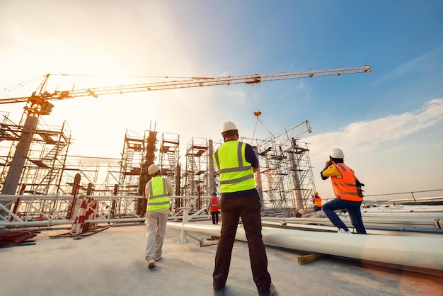 Bauarbeiter, die auf der Baustelle arbeiten