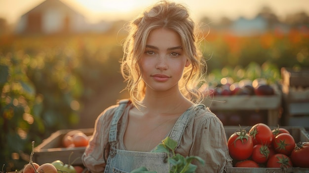 Bauernfrau bei der Ernte