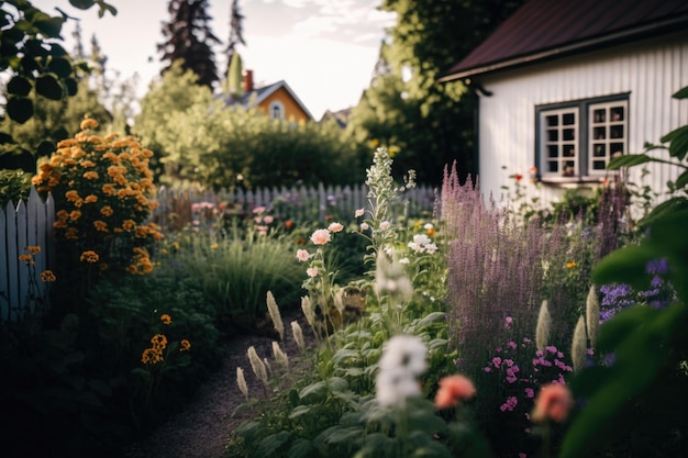 Bauerngarten mit Blumen Illustration AI Generative