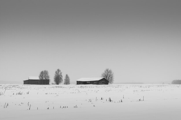 Foto bauernhaus auf einem schneebedeckten feld