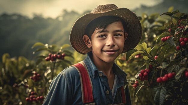 Foto bauernjunge auf kaffeefarm