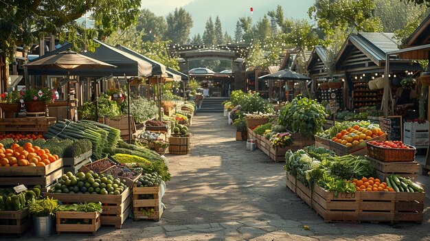 Bauernmarkt mit Ständen für erneuerbare Energien Hintergrund