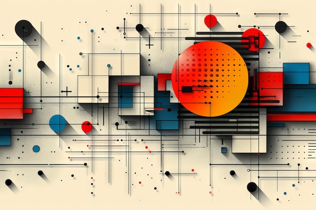 Bauhaus geometrisches Muster Hintergrund modernes Muster in kreisförmigen Dreiecks- und Quadratformen Farbiges Bauhaus-Muster Hintergrund