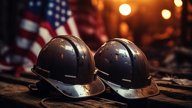 Foto bauhelm mit us-flagge