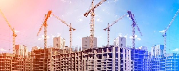 Bauindustrie Gebäude Baustelle mit Krananlagen und Betonhöhen
