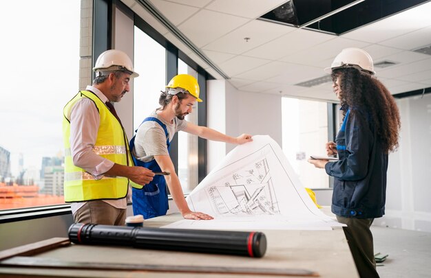 Bauingenieur mit der Vorarbeiterarbeitskraft, die Baustelle überprüft