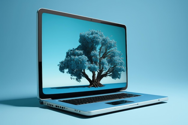 Baum auf dem Hintergrund des Laptopbildschirms Generative KI