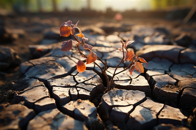 Foto baum gedeiht auf rissigem boden, was auf wasserknappheit aufgrund des klimawandels hinweist