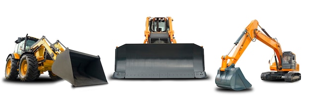 Baumaschinen isolieren Bagger Bulldozer Traktor auf leeren weißen Hintergrund hohe Qualität