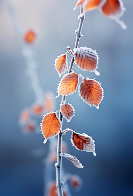 Foto baumblätter mit frost im winter