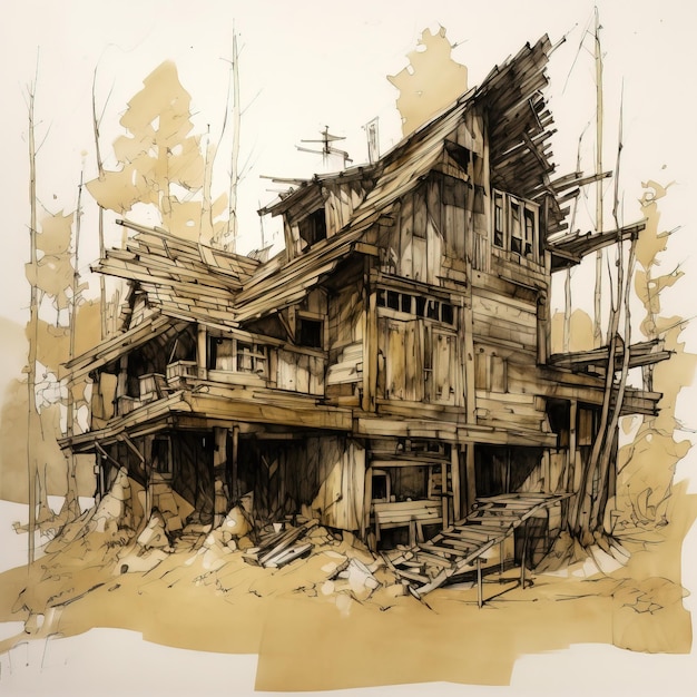 Baumhaus-Fantasiekunst-Aquarell Hochwertiges Bild für Ihre Arbeit Generative Ai Baumhaus-Fantasiekunst-Aquarell