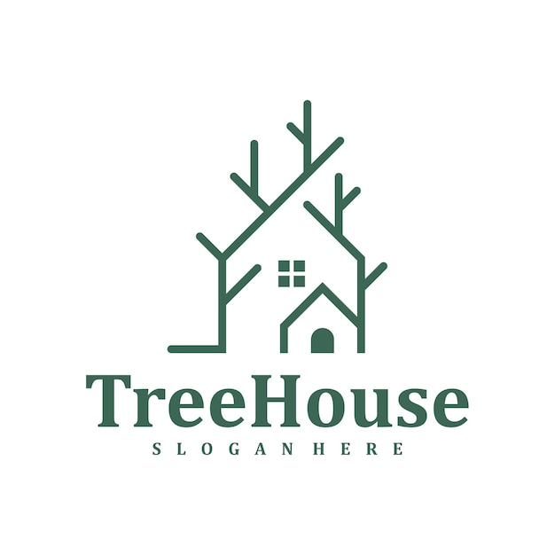 Baumhaus-Logo-Design-Vorlage. Kreative Hausbaum-Logo-Vektorillustration