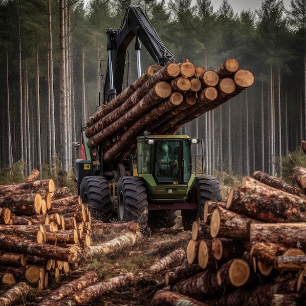 Baumstämme aus dem Wald geschnitten Holzeinschlag Holzindustrie Generative Ai