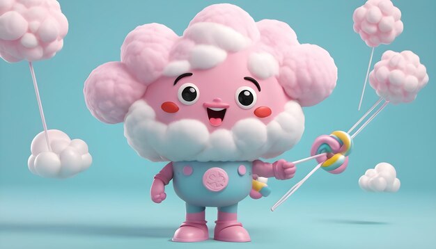 Foto baumwoll-candycharakter mit wolken