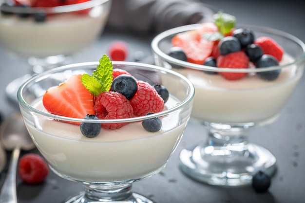 Baunilha e doce Panna Cotta como uma sobremesa italiana clássica