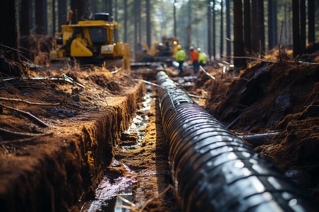 Foto baustelle im wald mit verdecktem rohr