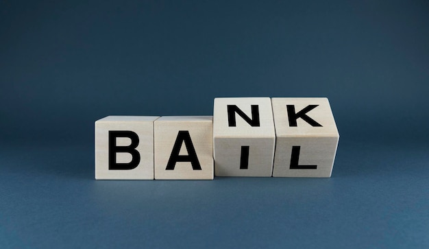 Bay Bank Cubes bilden Wörter Bail Bank Banking-Konzept