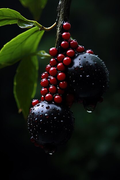 Foto una baya negra con gotas de agua en ella