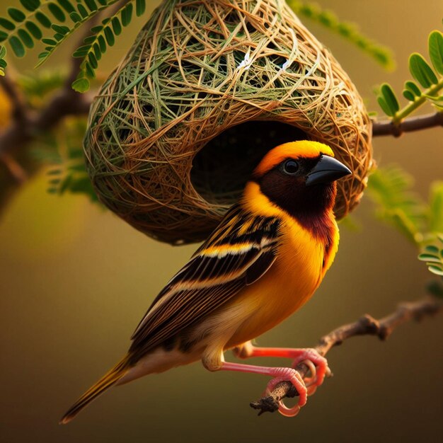 Baya Weaver Asombroso pájaro tejedor indio considerado por los nidos artísticos más