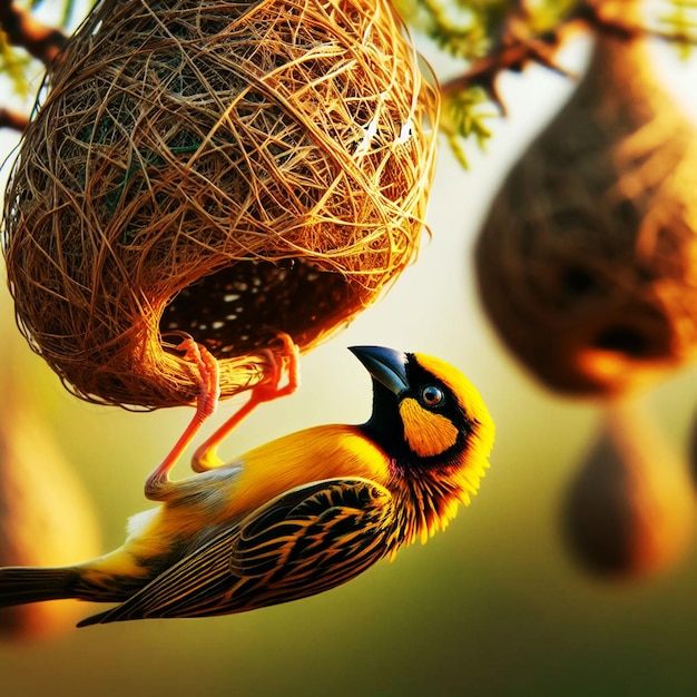 Baya Weaver Incrível pássaro de tecelagem indiano considerado para ninhos artísticos mais