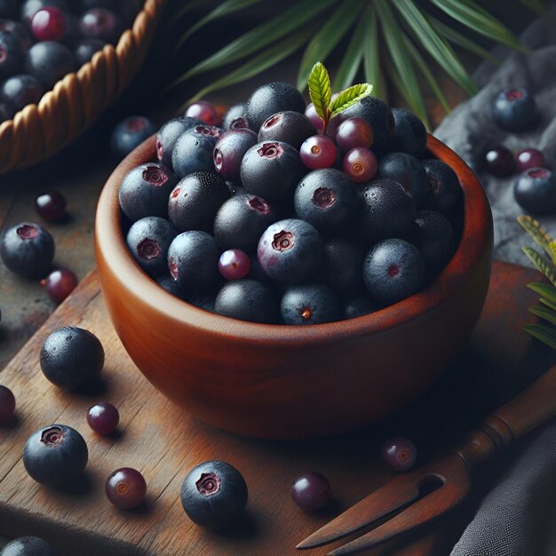 Bayas de acai frescas recién recogidas del jardín