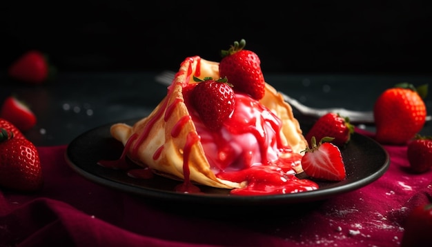 Bayas dulces horneadas en una pila de panqueques caseros generados por IA