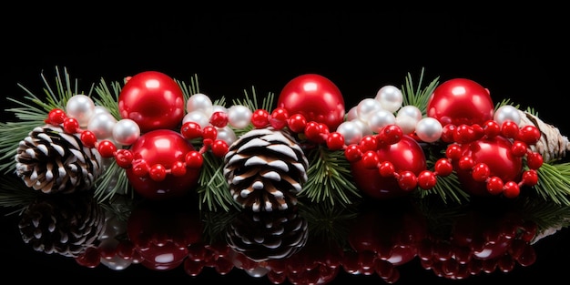 Bayas de nieve con ramas verdes de decoraciones rojas del árbol de Navidad