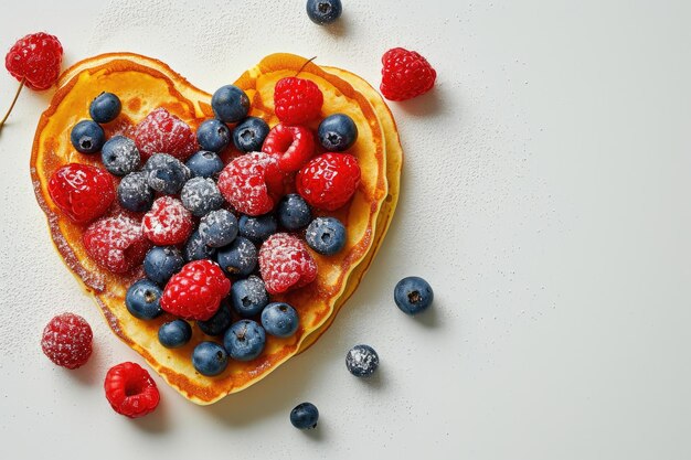 Bayas en un panqueque en forma de corazón Generativo Ai