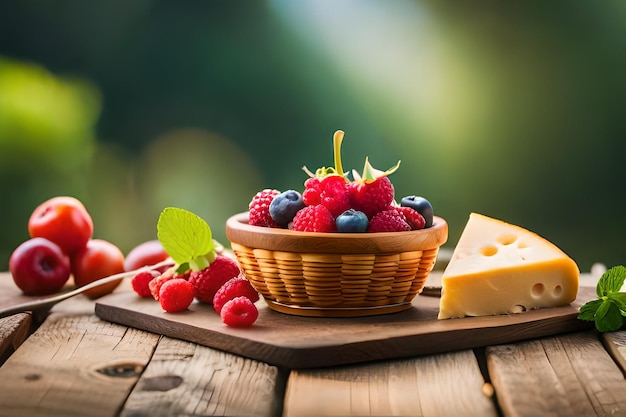 Bayas y queso para el picnic de verano